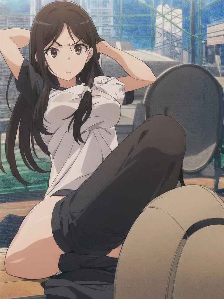 1girl, (shapely body), (solo), 19 years old, hdr, solo epic realistic, RAW, analog, cycling wear, half cycling pants, (1 person), slim, midium breast, on side, looking at viewer, realistic shadows, ((highly detailed skin, skin details)), sharp focus, 8k UHD, DSLR, high quality, Fujifilm XT3, soft cinematic light, adobe lightroom, photolab, hdr, intricate, highly detailed, (hdr:1.4), mountain road