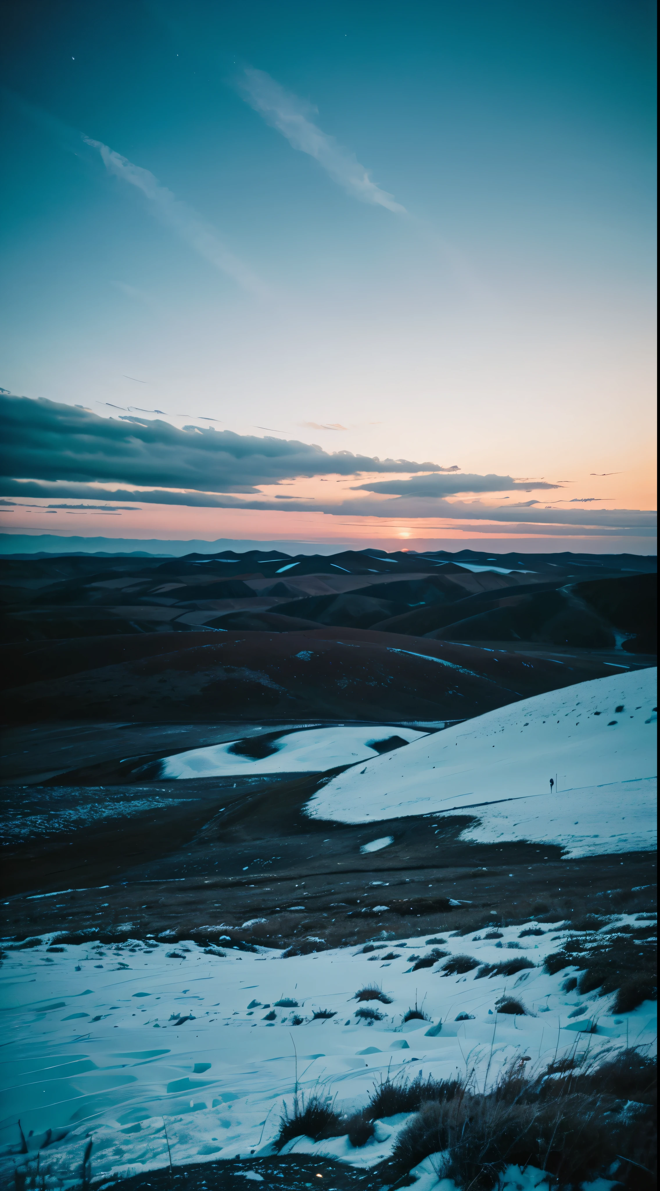 one world fixed color but softly light put on.The sky is unimaginable with fixed cold color land,in sharp contrast.