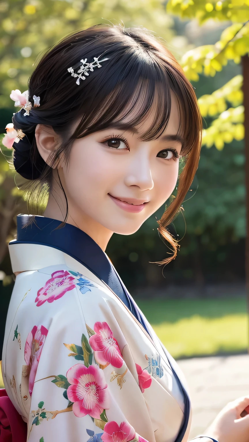 Professional Lighting,(Photorealistic:1.4), (Top image quality:1.0), (超High resolution:1.0), 8K, Raw photography, (masterpiece:0.2), (Purelos Face_v1:0.5)、(highest quality Detail:1.2)、Realistic、8K UHD、High resolution、(One Girl:1.2)、Super detailed、High quality textures、Intricate details、detailed、Very detailed CG、High quality shadows、detailed Beautiful and delicate face、detailed Beautiful and delicate eyes、Depth of written boundary、Ray Tracing,One Girl, Japanese girl, (Natural smile:1.4),cute, thin, Portrait of a beautiful Japanese woman in a kimono, Standing in a graceful pose at a traditional shrine. The kimono is vividly decorated with traditional patterns., Her hair is adorned with an elegant and delicate hairpin., Gentle expression. With a shrine in full bloom in the background、The soft light of a spring afternoon、Adding tranquility to the scene. Rendered in a detailed and realistic style, High resolution images.Sky Porn, Magic Hour, (Realistic:1.3), Detailed, quality, (Tabletop:1.2), (Realistic:1.2), (highest quality), (Intricate details), dramatic, Ray Tracing, photograph, +roller