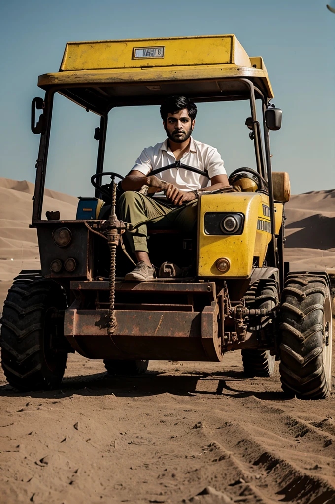 Punjabi boy on moon driving a tractor