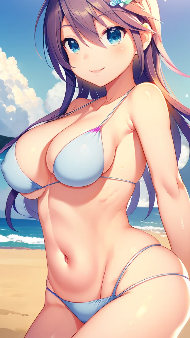 masterpiece, Highest quality, High resolution, Very detailed,(((Anemone in a bikini))), (((smile))), Beach