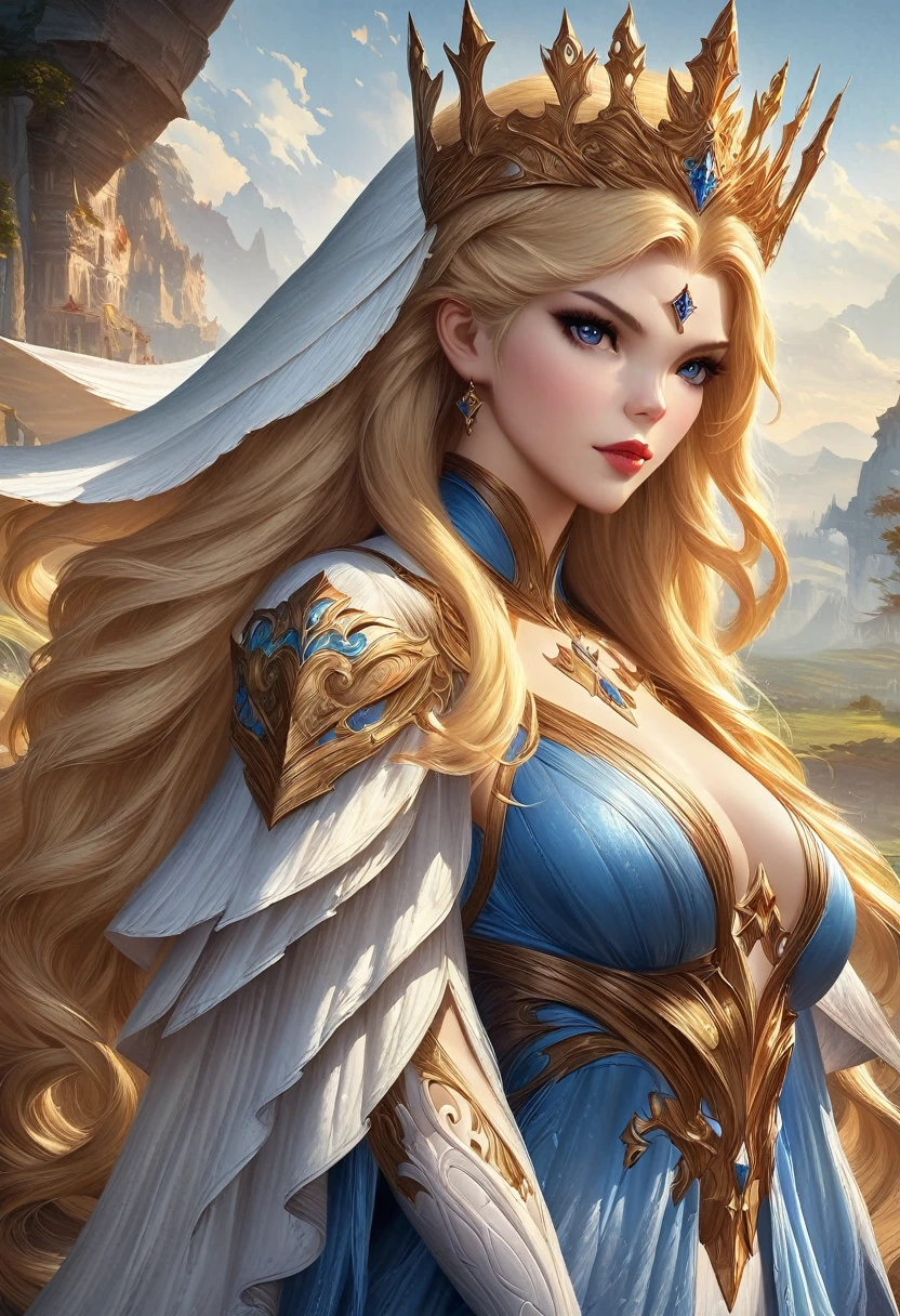 Double tail，Wearing a blue dress、Blonde woman with veil, Beautiful fantasy girl, Detailed fantasy art, Beautiful fantasy art, Blonde Princess, artstation pixiv like artgerm, Beautiful girl, ((Beautiful fantasy queen)), 2. 5D CGI anime fantasy artwork, Fantasy art style, Detailed digital anime art, Fantasy style art