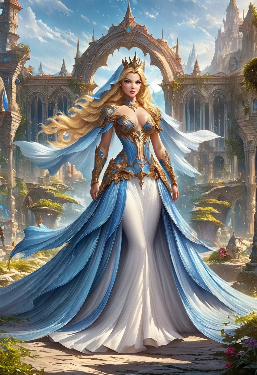 Double tail，Wearing a blue dress、Blonde woman with veil, Beautiful fantasy girl, Detailed fantasy art, Beautiful fantasy art, Blonde Princess, artstation pixiv like artgerm, Beautiful girl, ((Beautiful fantasy queen)), 2. 5D CGI anime fantasy artwork, Fantasy art style, Detailed digital anime art, Fantasy style art