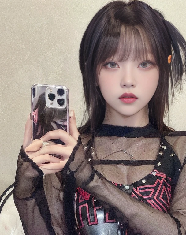 There is a woman taking a photo with her cell phone, ulzzang smoke gray eyes, Lalisa Manoban of Blackpink, jinyoung shin, sun yunjoo, e-chica, e - girl, lalisa manobal, cruel korean gothic girl, jossi de blackpink, heonhwa choe, 1 7 year old anime gothic girl