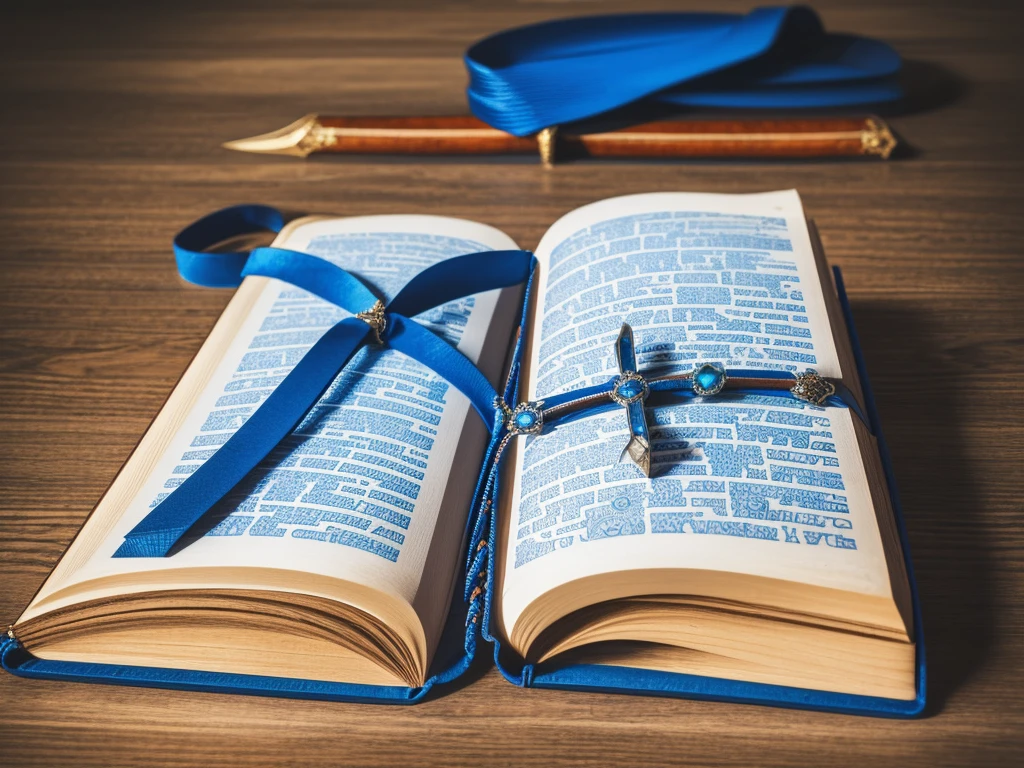 create a logo with a bible and in the middle of the closed bible and a large sword standing in the middle of the bible with blue gems and writing:Inspiring Stories of Faith.