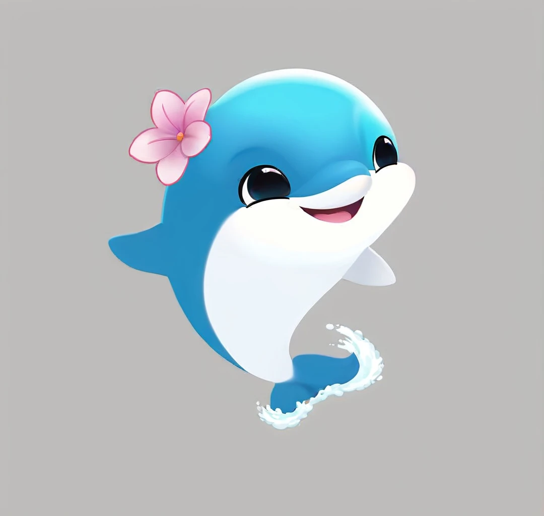 Cute dolphins,Wave tail,big eyes,There is a flower on the head