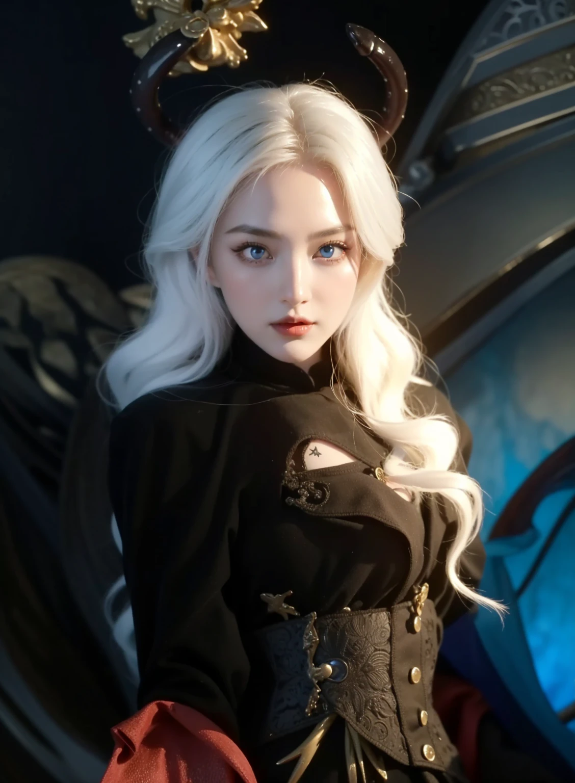 Detailed image quality，Pandora the Witch，wing, Succubus主题，堕落Angel，Excellent，scary，Secret Terror，Tentacles，With eyes，Uncanny Valley Effect，Beast Blood Moon，skeleton，vampire，Hellfire，Dark Queen，Angel，magician magic witch，16岁Angel，Eyes are blue(Pupils as deep as the starry sky)，Gorgeous tattoo designs all over the body，Succubus，Dark Queen，Gold Jewelry，