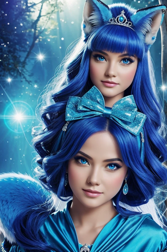 Mythical girl looking in the sky looking at the moon smiling and relaxing blueyes cute look