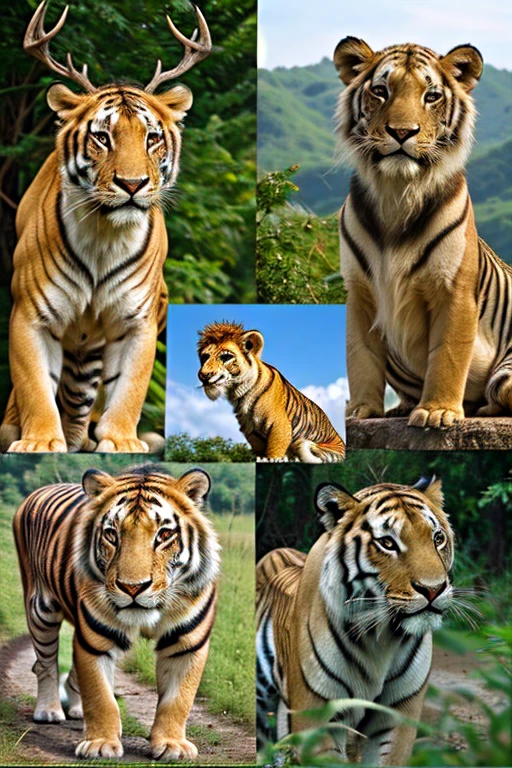 Nature with lion,tiger,deer,rabbit,parrot,elephant,monkey