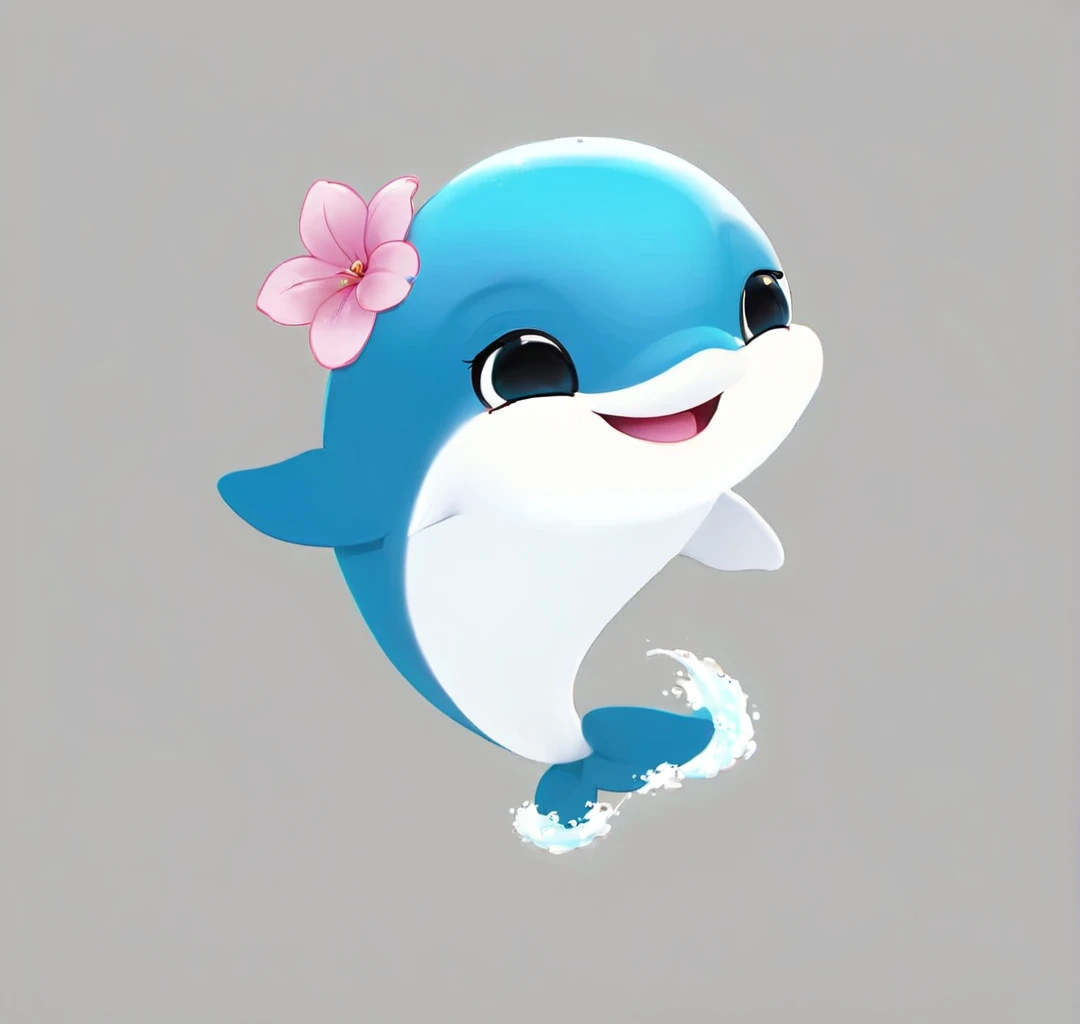 Cute dolphins，Wave tail，big eyes，There is a flower on the head，Cartoon，A bit three-dimensional，artistry，advanced art，Ultra-high quality。8K