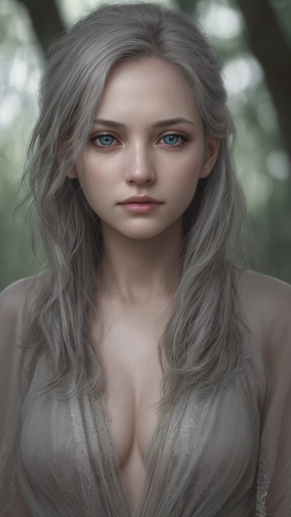 RAW photo, photography, photorealistic, 8k vibrant photograph of woman in nature, ultra detail, finely detailed, dramatic light, finely detailed beautiful eyes, detailed skin, depth of field, grey eyes