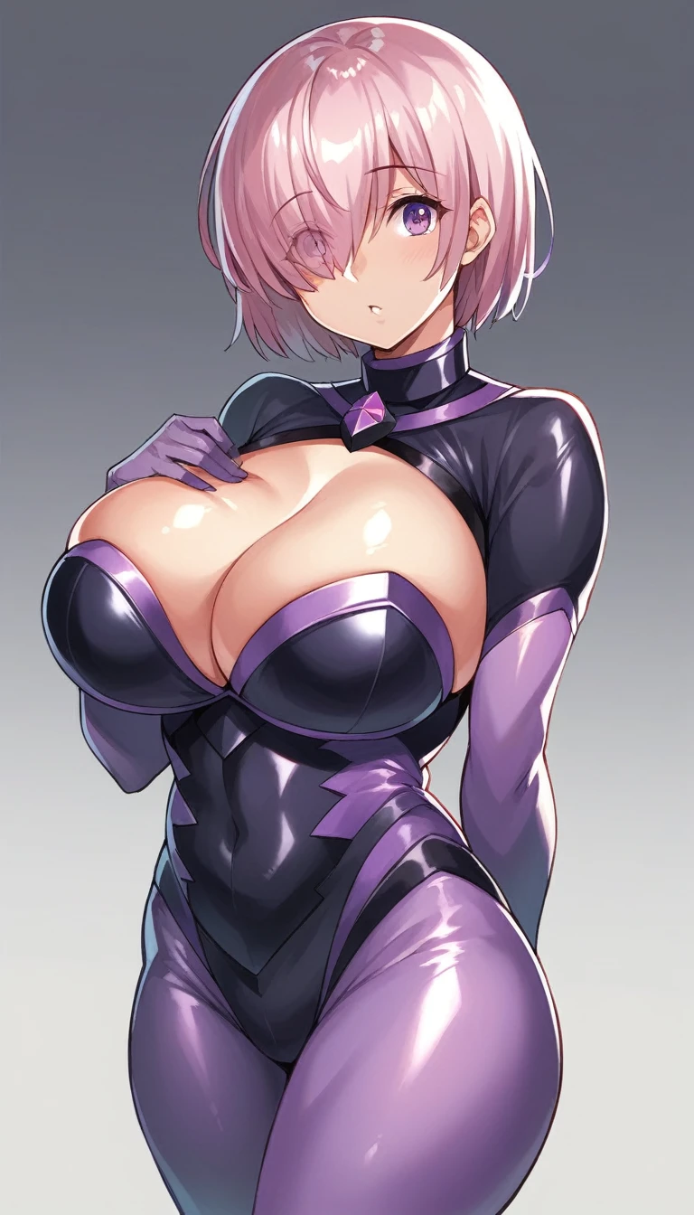 score_9, score_8_up, source_anime,Mash Kyrielight,very big breasts,((1girl)),White background,shiny skin,逆バニースーツ