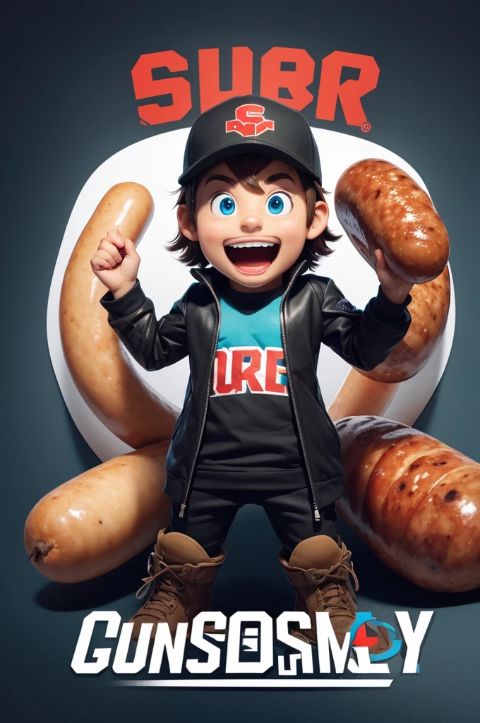 A gamer-themed logo with a sausage