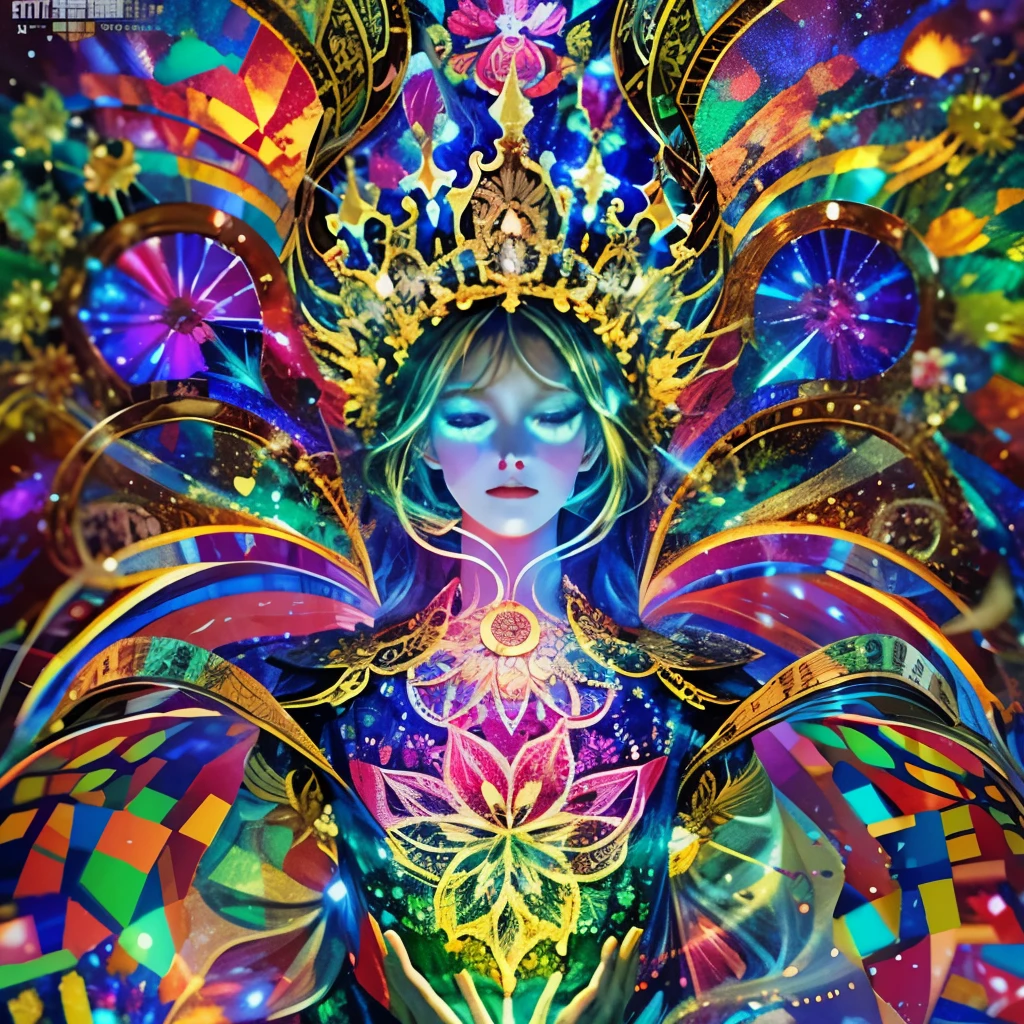 (Masterpiece, TopQuality,Official art, Beautiful and aesthetic:1.2), ExtremelyDetailed a Goddess BREAK Stunning Elaborate Stained Glass Art, Colored Glass, Lead Line, Light transmission Break Bright colors, intricate designs, luminous effect, Spiritual atmosphere