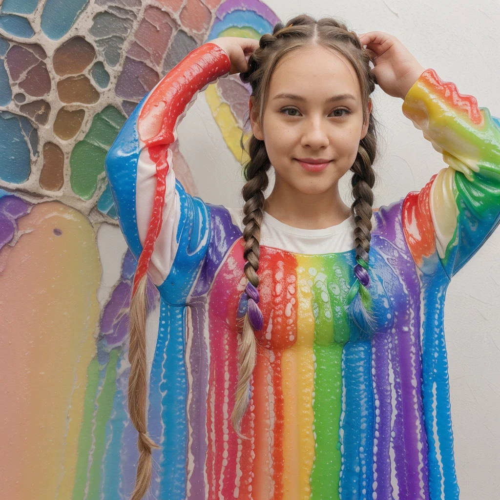 Very cute (adult) girl Have long rainbow slimed braids