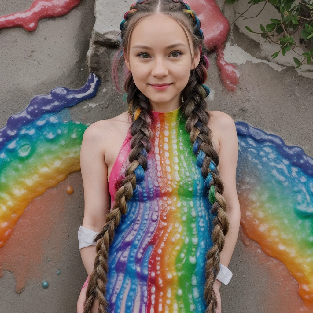 Very cute (adult) girl Have long rainbow slimed braids