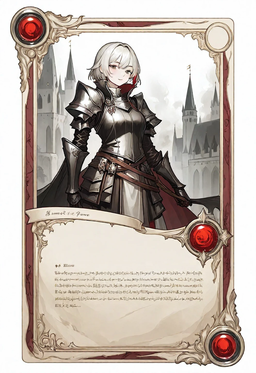 A card border UI，Medieval European fantasy style，Suspense style，Profile Style。Leave a square blank space in the middle，Parchment backing，There are blood stains on it。Black and White、yellowish、Dark red main color。