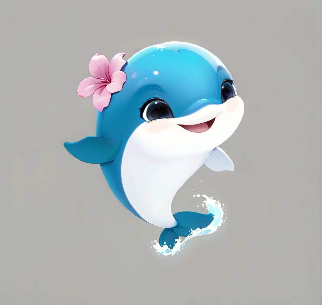 Cute dolphins,Wave tail,big eyes,There is a flower on the head,Cartoon,A bit three-dimensional,artistry,advanced art,Ultra-high quality。8K