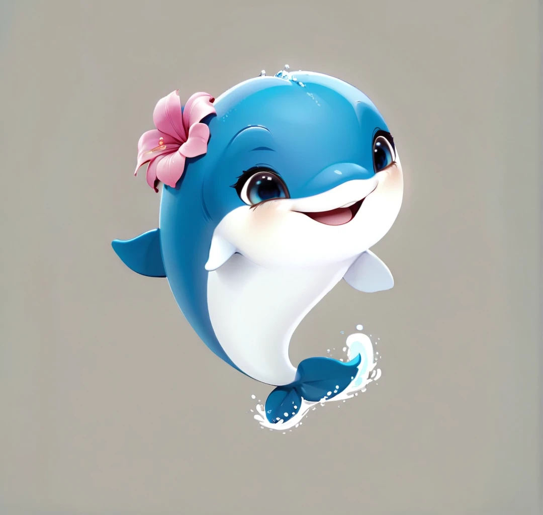 Cute dolphins，Wave tail，big eyes，There is a flower on the head，Cartoon，A bit three-dimensional，artistry，advanced art，Ultra-high quality。8K