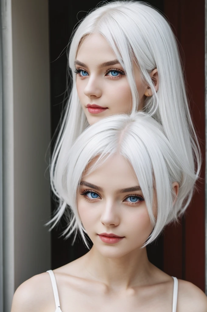 beautiful girl, White hair,Red eyes ,White skin