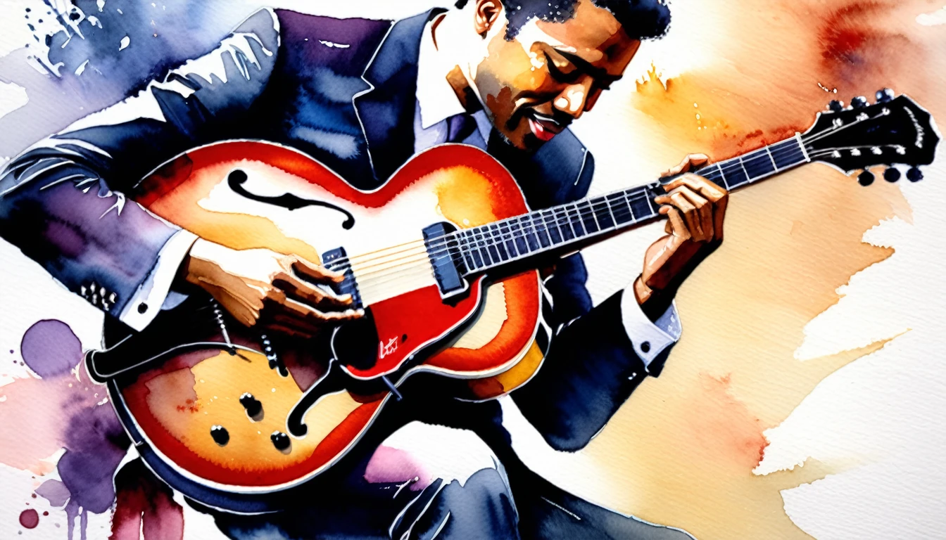 masterpiece, Highest quality, watercolor, jazz, guitar,