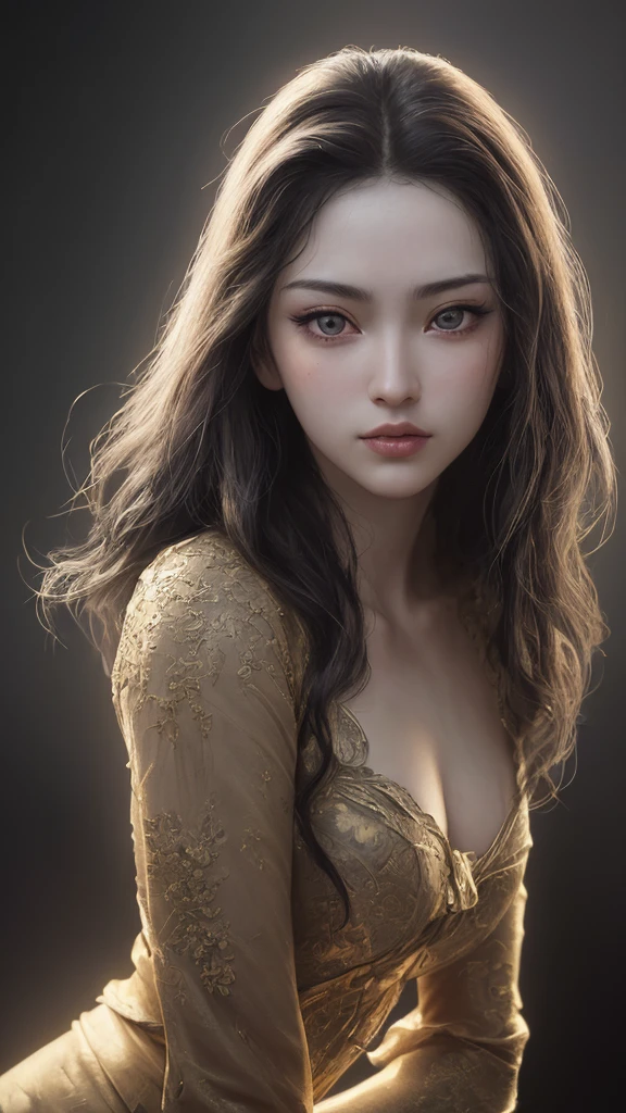(hyperrealistic), (illustration), (high resolution), (8K), (extremely detailed), (best illustration), (beautiful detailed eyes), (best quality), (ultra-detailed), (masterpiece), (wallpaper), (photorealistic), (natural light), (rim lighting), (detailed face), (high detailed realistic skin texture), (anatomically correct), (solo), (1 girl), (high detailed realistic hair), (caramel hair:1.35), (heterochromic eyes), (detailed eyes), (yellow eyes:1.37), (sparkling eyes), (realistic big breasts:1.5), (exposed nipples breasts:1.35), (long legs), (slender abs), (dynamic pose), (closed tiny mouth:1.3), nsfw, concentrated expression, red and black outfits