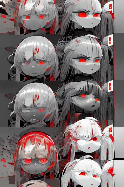 nsfw, masterpiece, extra limbs, 1japanese girl, high school student , white very short hair, white pubic hair,(((bad mood blank red eyes:1.8))), medium breasts large black areolas plump beautiful breasts,(((grey skin:2.0))),chubby body, (((expressionless open mouth saliva))), nude,standing