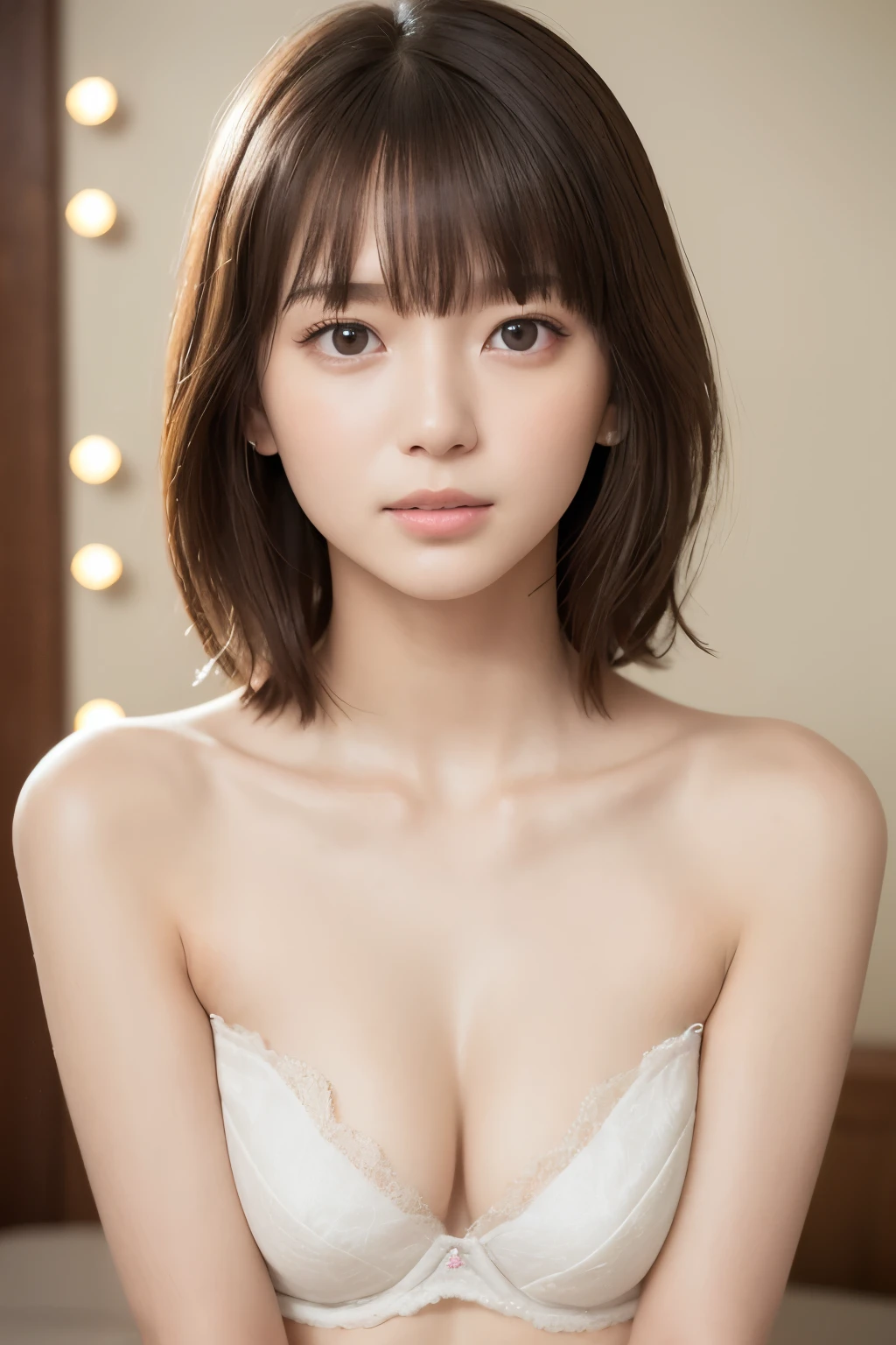 (((Ultimate beauty portrait)))、((Glowing Skin))、One Girl、Japanese busty *********** beautiful girl、Bright expression、((Brown Hair))、(Cleavage)、((Big eyes that shine like jewels))、garter belt、Glowing Skin、(short hair)、(Are standing)、(From below)、(From below下着のクローズアップ)、eyeliner、Beautiful Bangs、Hair between the eyeasterpiece、最high quality、Super detailed、Film Light、fine、High resolution、Very detailed))、Detailed Background、Soft Light、high quality、Shallow depth field、​​Natural soft light、Upper body portrait from the knees up、Cute pink underwear、First Person View、8K、Mastepiece、nffsw、Super Detail、high quality、最high quality、High resolution、膝から上の上半身Cleavageを強調、Beautiful clavicle、(((Luminous bare skin:1.5)))、Detailed body、(Delicate face)、((Translucent underwear that lets your bare skin show through))、Droopy eyes、(The obscene line that digs into the genitals：1.2)、Thin pubic hair that shows through、(((Oily skin:1.5)))、