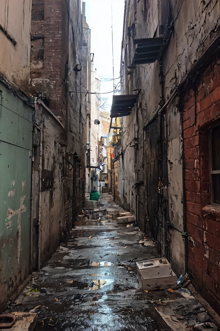 Realistic amateur photo posted to facebook ,dirty alley