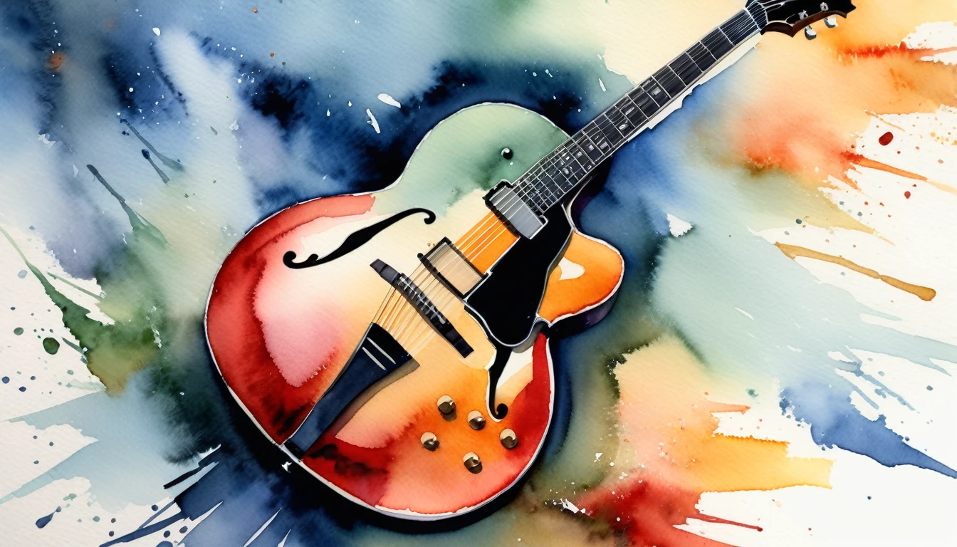 masterpiece, Highest quality, watercolor, jazz, guitar,
