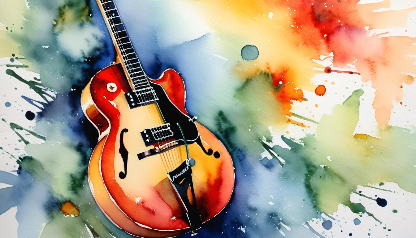 masterpiece, Highest quality, watercolor, jazz, guitar,