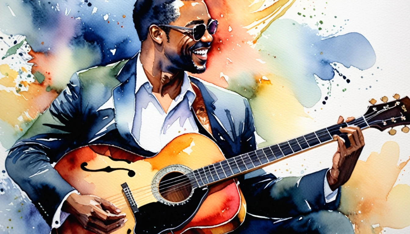 masterpiece, Highest quality, watercolor, jazz, guitar,