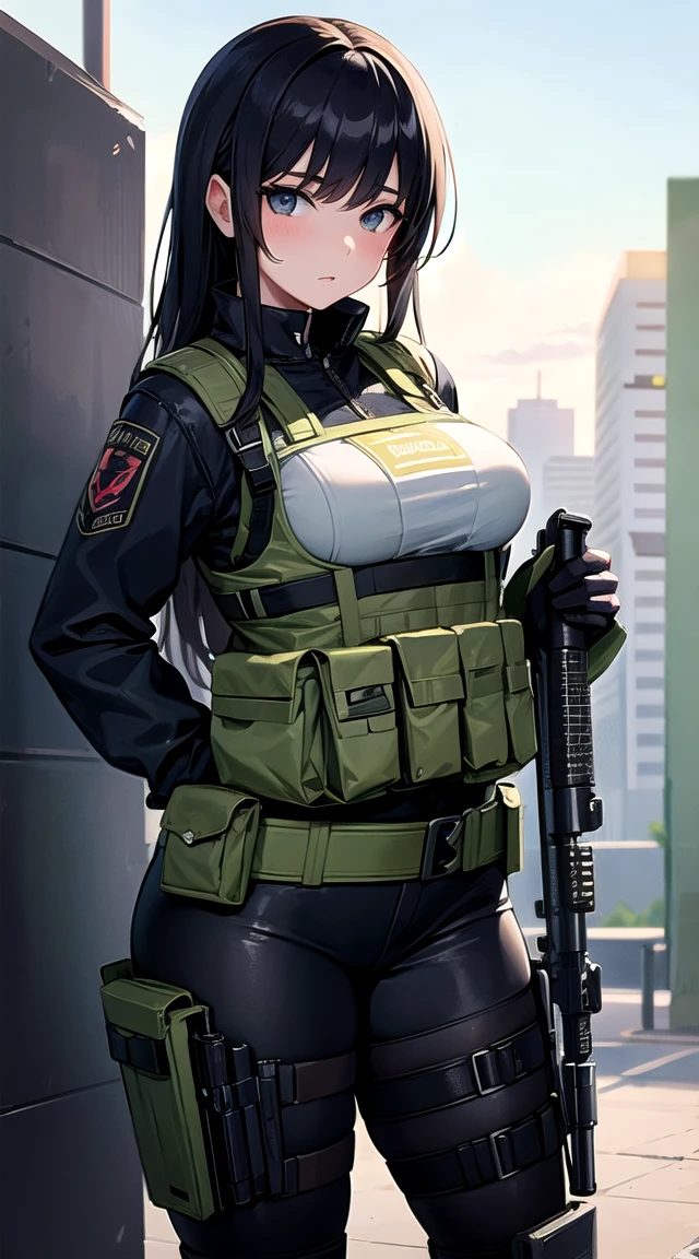 Masterpiece,a girl with Semi-auto rifle,bulletproof vest,tactical