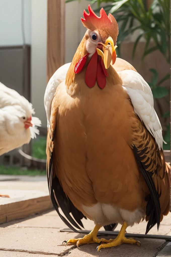 Logo with a chicken with glasses 
