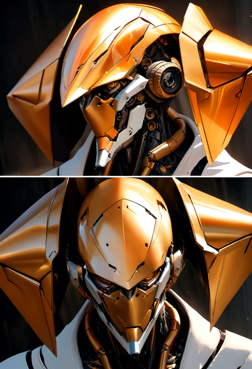 sharpened man in white and gold hooded armor, detailed portrait of a cyborg, close-up portrait of cyborg, portrait of a futuristic robot, male cyborg military commander, attractive science fiction face, Artificial intelligence, portrait of cyborg, portrait of a cyborg, cyborg portrait, portrait of a cyborg cyberpunk, male cyborg, in metallic orange futuristic armor, olpntng style, Portrait of the gynoid robot Samus in Wasteland, perfect composition, beautiful detailed intricate insanely detailed octane render Tendências no ArtStation, 8k art photography, photorrealistic concept art, soft natural volumetric cinematic perfect light, Bright dark, rewarded photography, work of art, oil on canvas, perfect composition, beautiful detailed intricate insanely detailed octane render Tendências no ArtStation, 8k art photography, photorrealistic concept art, soft natural volumetric cinematic perfect light