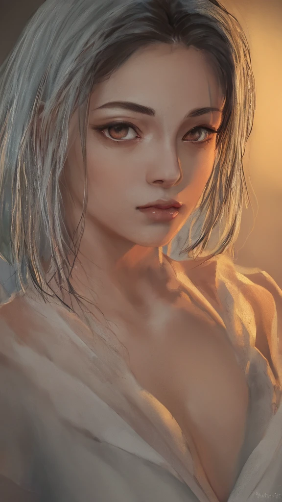 beautiful detailed woman, 1girl, beautiful detailed eyes, beautiful detailed lips, extremely detailed eyes and face, long eyelashes, classical oil painting, by masamune shirow, by William-tae Kim, dramatic lighting, dramatic color palette, chiaroscuro lighting, cinematic composition, photorealistic, 8k, best quality, masterpiece, ultra-detailed, realistic, vivid colors, sharp focus, physically-based rendering, professional