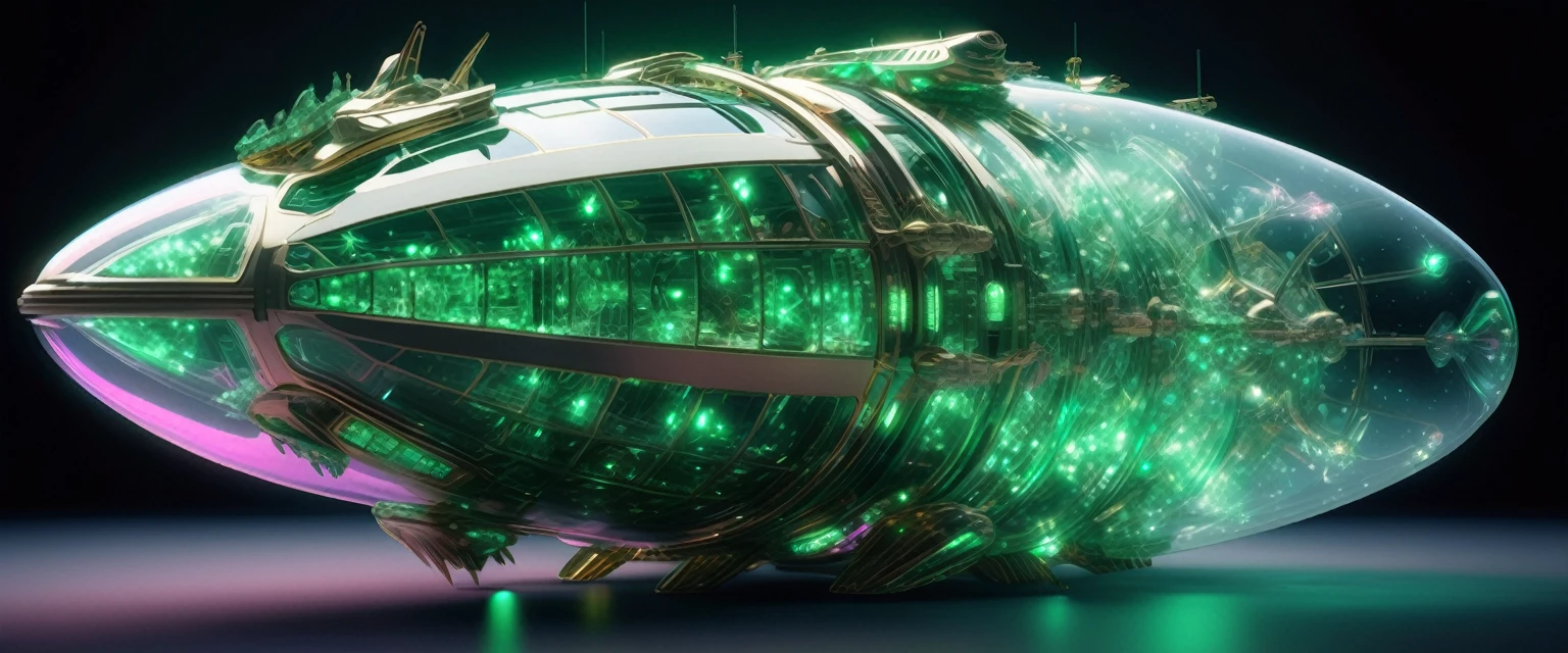 hyperrealistic bio-glass spaceship, elegant high-tech ship made of a combination smooth reflective glass and biological components, cursing in space, vibrantly glowing emerald engines facing the rear of bio-glass ship, glinting gleaming off glass, toxic looking biological components, futuristic, uhd, 64 megapixels, hyperdetailed, stunning epic space scene, brilliant overexposed stars cinema 4D render