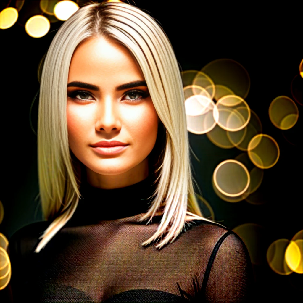 Front bodyshot of 25yo European woman, pointing at camera, blonde hair, serious, (amazing skin detail: 1.4), (natural skin: 1.2), (pores: 0.6), makeup, (detailed eyes: 1.2), black background, studio, light border, dark atmosphere, (bokeh: 1.2), photography, cinematic, photorealistic, ultrarealistic, fit girl, skintight dress, perfect figure