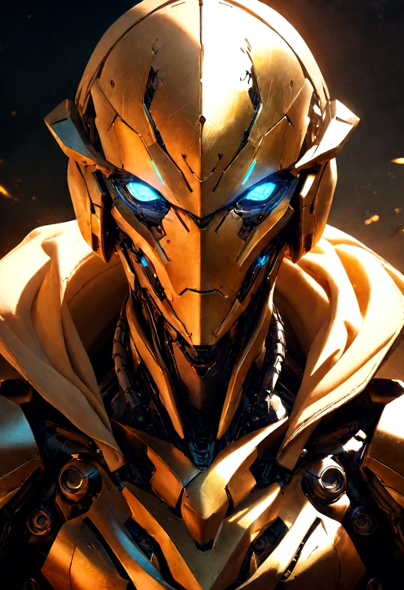 sharpened man in white and gold hooded armor, detailed portrait of a cyborg, close-up portrait of cyborg, portrait of a futuristic robot, male cyborg military commander, attractive science fiction face, masculine appearance, portrait of cyborg, portrait of a cyborg, cyborg portrait, portrait of a cyborg cyberpunk, male cyborg, in metallic red futuristic armor, olpntng style, Portrait of the gynoid robot Samus in Wasteland, perfect composition, beautiful detailed intricate insanely detailed octane render Tendências no ArtStation, 8k art photography, photorrealistic concept art, soft natural volumetric cinematic perfect light, Bright dark, rewarded photography, work of art, oil on canvas, perfect composition, beautiful detailed intricate insanely detailed octane render Tendências no ArtStation, 8k art photography, photorrealistic concept art, soft natural volumetric cinematic perfect light, darkness background
