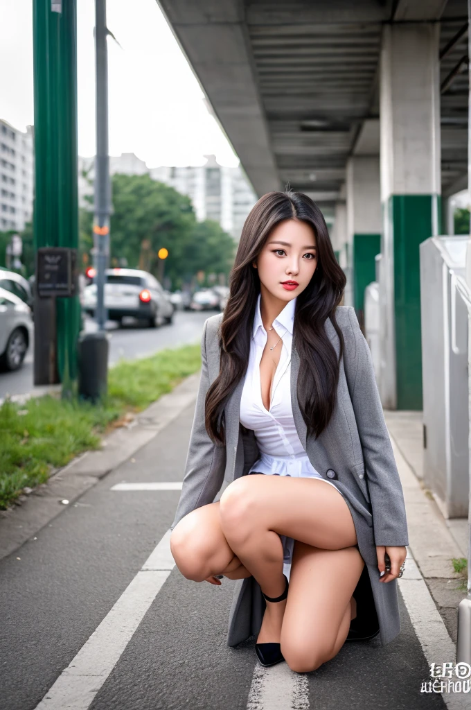 Sitting naked on a pole and taking it into pussy by wearing short skirt