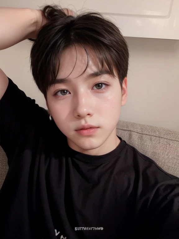 CRU photo, 1 boy, cute face, beautiful face, skin detailed, pore, simple background, front face, wall-paper, photorrealistic, anatomically correcte, work of art, best qualityer, ultra HD,work of art, bright eyes and hair, korean doll look alike, It doesn't change his features much, remains male