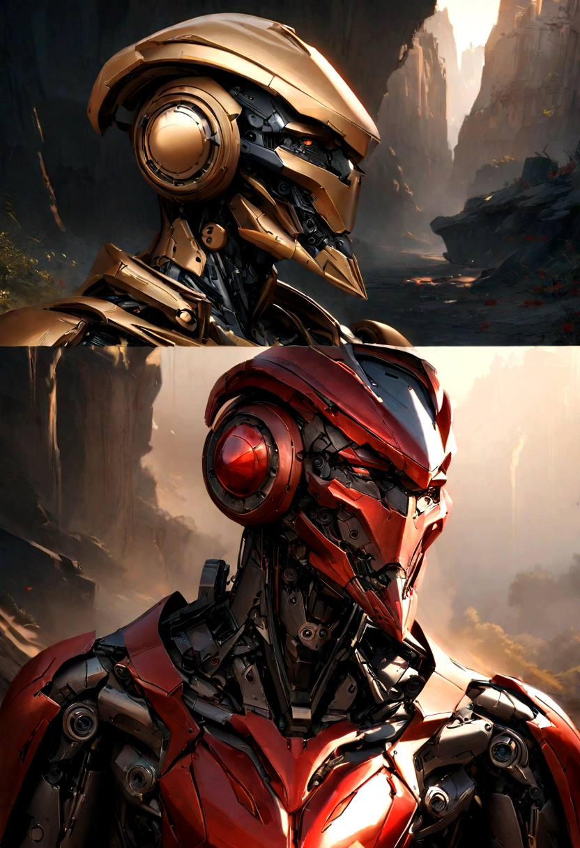 sharpened man in white and gold hooded armor, detailed portrait of a cyborg, close-up portrait of cyborg, portrait of a futuristic robot, male cyborg military commander, attractive science fiction face, masculine appearance, portrait of cyborg, portrait of a cyborg, cyborg portrait, portrait of a cyborg cyberpunk, male cyborg, in metallic red futuristic armor, olpntng style, Portrait of the gynoid robot Samus in Wasteland, perfect composition, beautiful detailed intricate insanely detailed octane render Tendências no ArtStation, 8k art photography, photorrealistic concept art, soft natural volumetric cinematic perfect light, Bright dark, rewarded photography, work of art, oil on canvas, perfect composition, beautiful detailed intricate insanely detailed octane render Tendências no ArtStation, 8k art photography, photorrealistic concept art, soft natural volumetric cinematic perfect light, darkness background (name Almerindus)