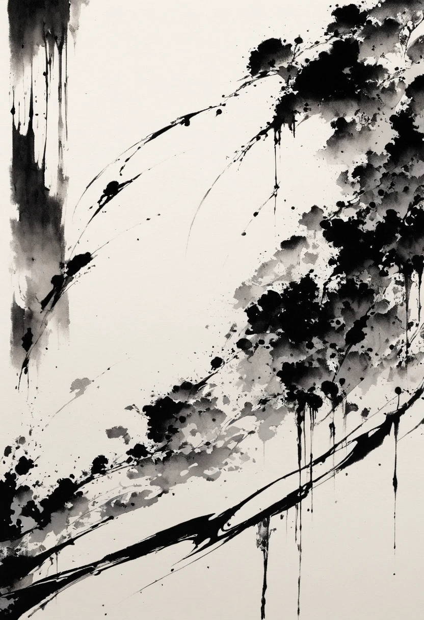 Double tail,Gothic,Minimalism,Black and white painting,Lineism,Lots of white space,Ink Painting,abstract
