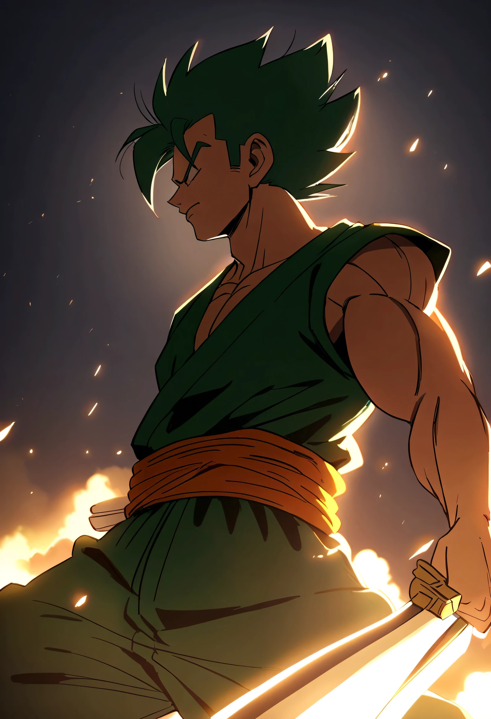 Zoro with 3 sword style defeating goku