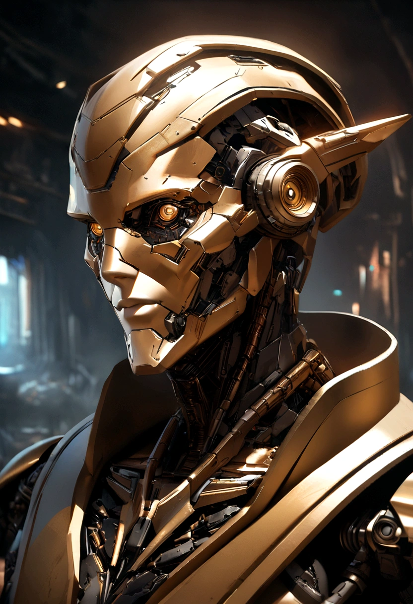 sharpened man in white and gold hooded armor, fully body, detailed portrait of a cyborg, close-up portrait of cyborg, portrait of a futuristic robot, male cyborg military commander, attractive science fiction face, masculine appearance, portrait of cyborg, portrait of a cyborg, cyborg portrait, portrait of a cyborg cyberpunk, male cyborg, in metallic red futuristic armor, olpntng style, Portrait of the gynoid robot Samus in Wasteland, perfect composition, beautiful detailed intricate insanely detailed octane render Tendências no ArtStation, 8k art photography, photorrealistic concept art, soft natural volumetric cinematic perfect light, Bright dark, rewarded photography, work of art, oil on canvas, perfect composition, beautiful detailed intricate insanely detailed octane render Tendências no ArtStation, 8k art photography, photorrealistic concept art, soft natural volumetric cinematic perfect light, darkness background