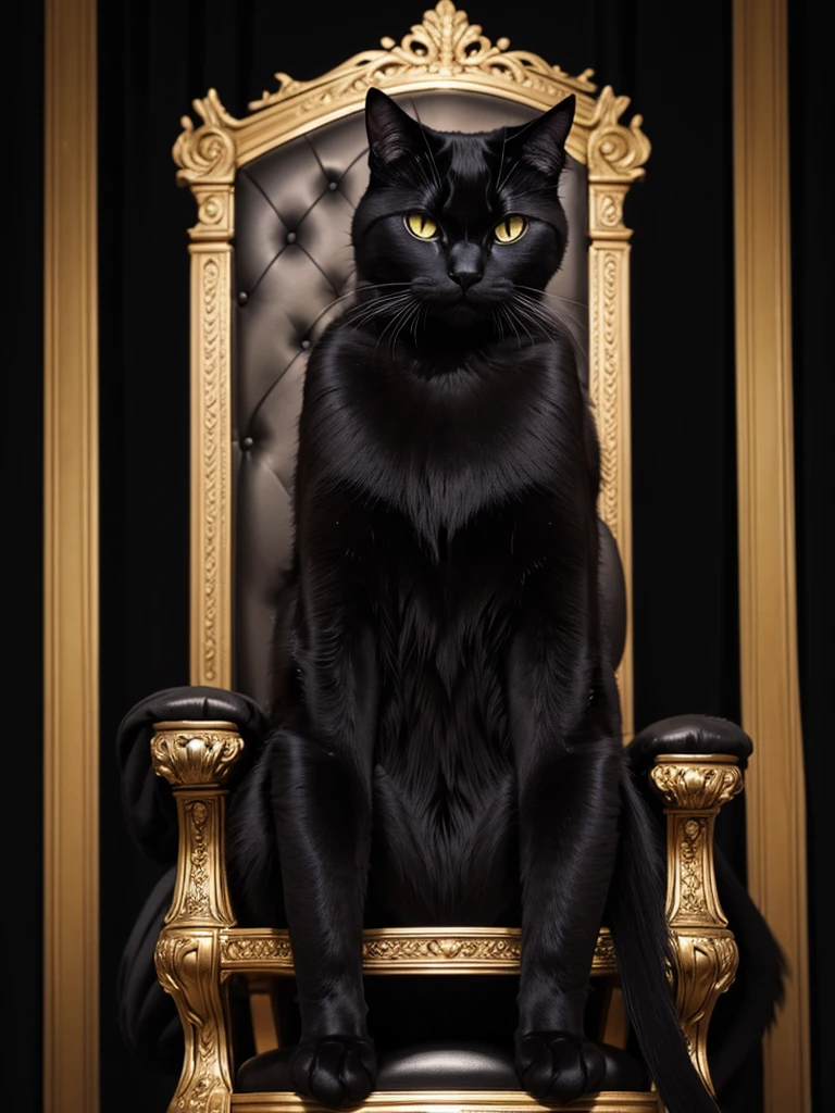 The black cat king sat on the throne.