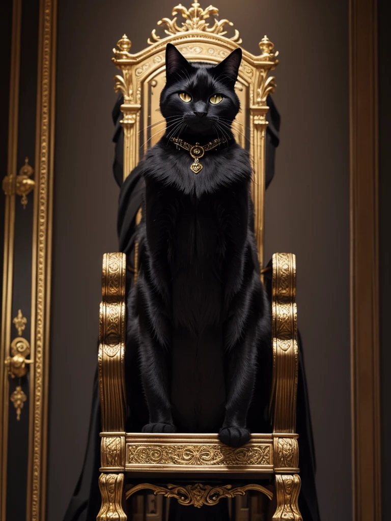 The black cat king sat on the throne.