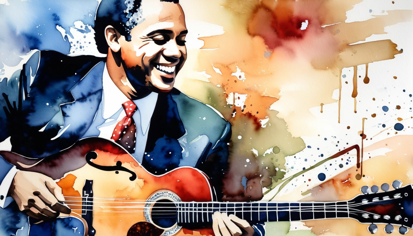masterpiece, Highest quality, watercolor, jazz, guitar,