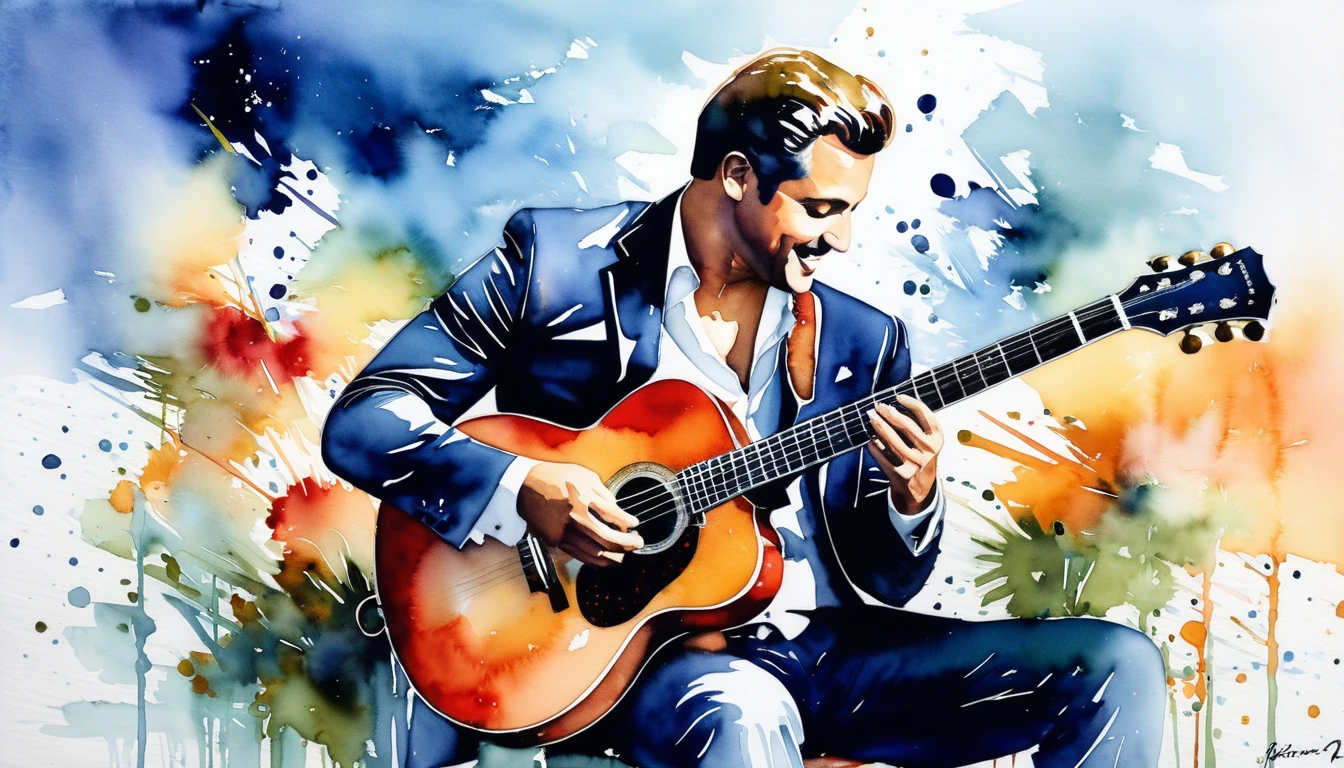 masterpiece, Highest quality, watercolor, jazz, guitar,