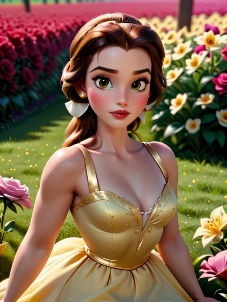 cinematic photo, belle, dans un champ de fleurs ,très sexly, photographie 35 mm, film, professionnel, 4K, very detailed, sexly